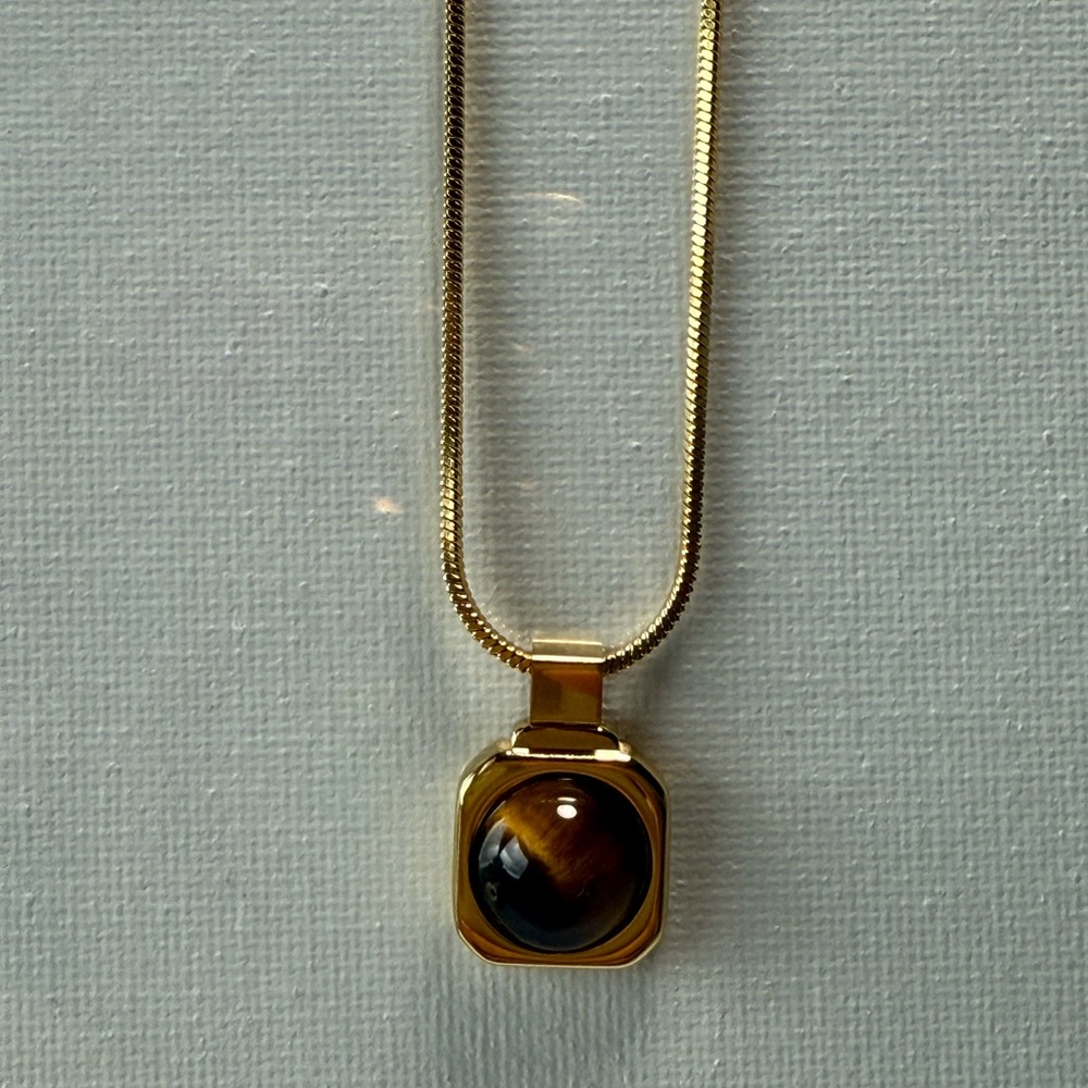 Natural Tiger Stone Square Pendant Necklace - Picture 12 of 13